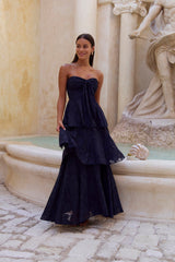 Know Your Heart Strapless Maxi Dress Navy