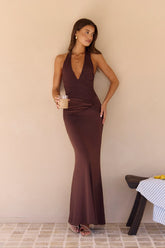 Seaside Glow Halter Maxi Dress Brown