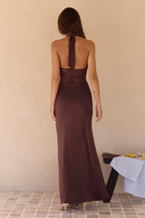 Seaside Glow Halter Maxi Dress Brown