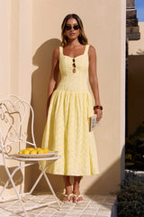 Romance Stitched Maxi Dress Lemon