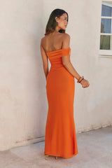 Heart For You One Shoulder Mesh Maxi Dress Orange