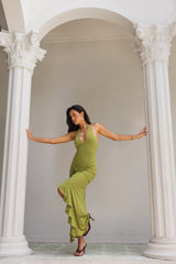 Different Paths Halter Maxi Dress Olive
