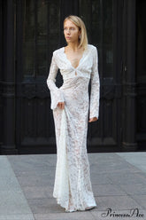 Jacquard Sheer Lace Sexy Bodycon Maxi Dress