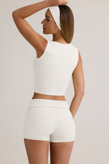 Modal Ribbed Button-Up Vest Top in White