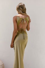 City Silhouettes Satin Maxi Dress Olive