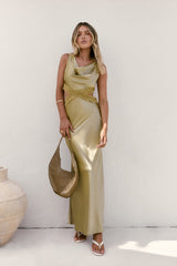 City Silhouettes Satin Maxi Dress Olive