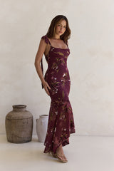 Night Garden Maxi Dress Burgundy