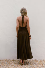 Robin Mesh Halter Maxi Dress Brown