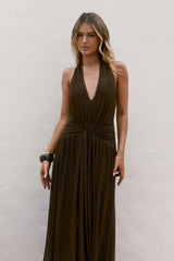 Robin Mesh Halter Maxi Dress Brown
