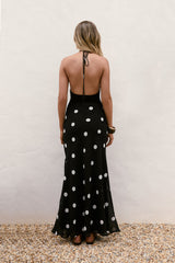 Dancing Stars Polka Dot Halter Maxi Dress Black