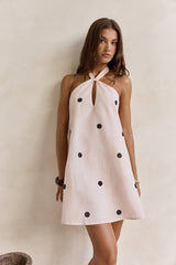 Faith In You Polka Dot Halter Mini Dress Beige