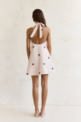 Faith In You Polka Dot Halter Mini Dress Beige