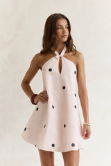 Faith In You Polka Dot Halter Mini Dress Beige