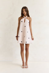 Faith In You Polka Dot Halter Mini Dress Beige
