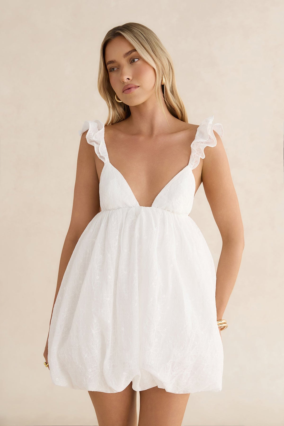 Rosette Mist Mini Dress White