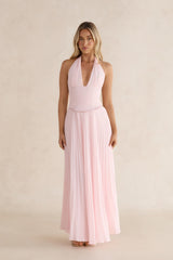 Paradise Falls Plisse Halter Maxi Dress Light Pink