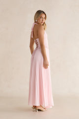 Paradise Falls Plisse Halter Maxi Dress Light Pink