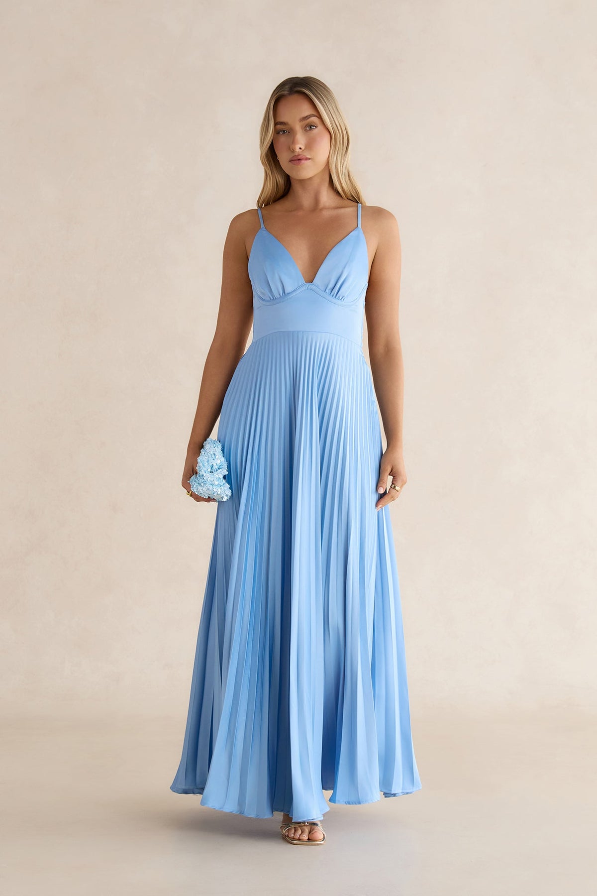 Ray Of Sunlight Plisse Satin Maxi Dress Blue