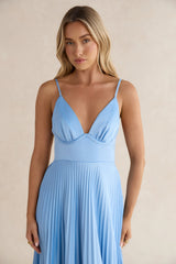 Ray Of Sunlight Plisse Satin Maxi Dress Blue