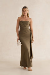 Palm Escapes Strapless Maxi Dress Green