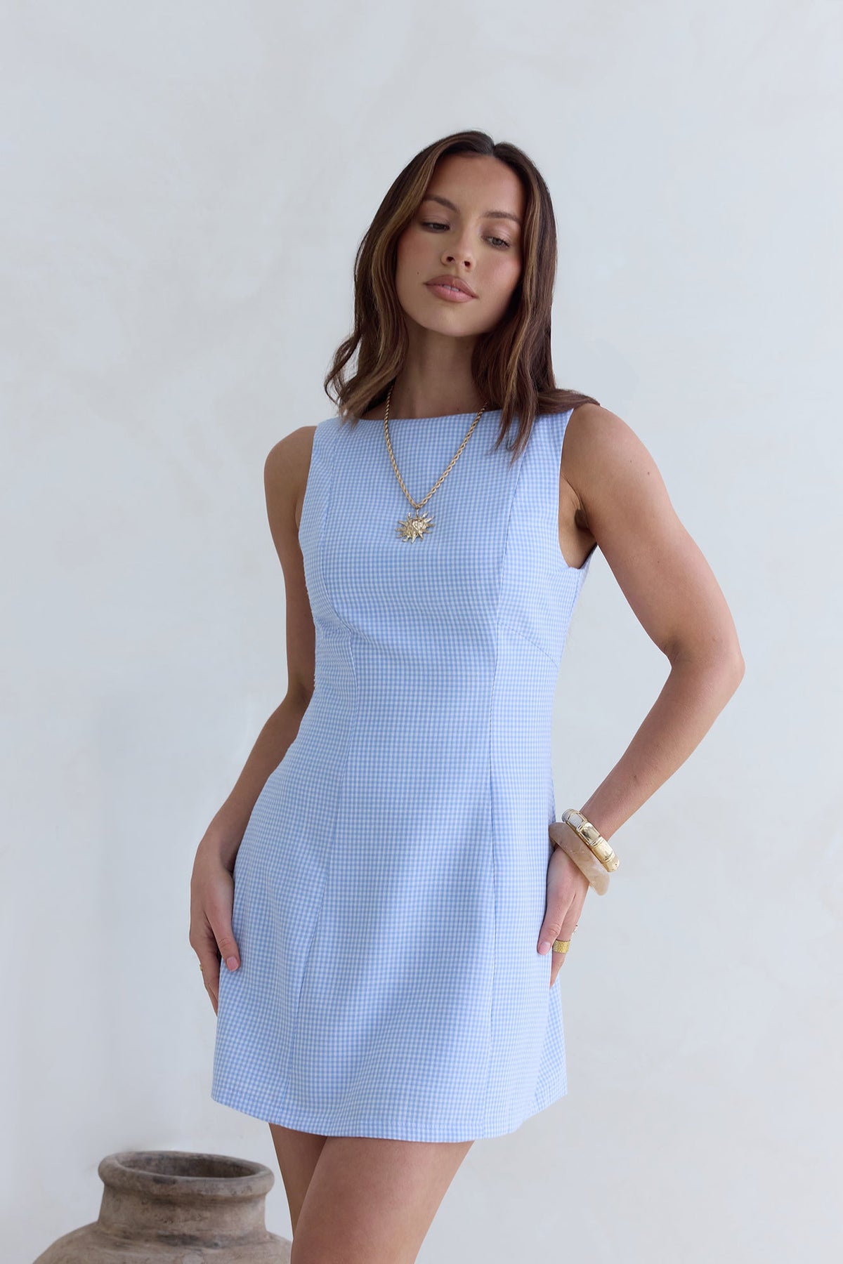 Dreamy Skies Gingham Mini Dress Blue