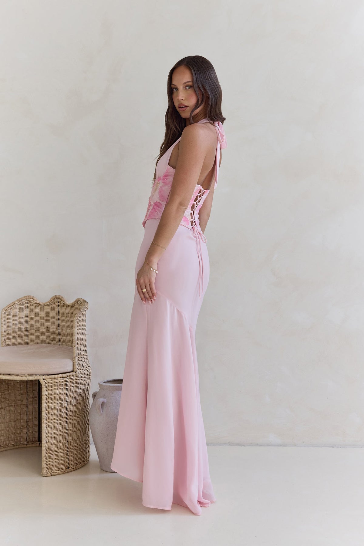 Cross The Seas Halter Maxi Dress Pink