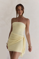 Catching Sunrays Strapless Mini Dress Yellow