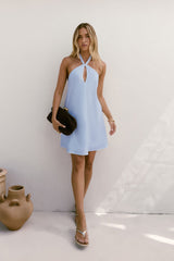 Deep Down Halter Mini Dress Blue