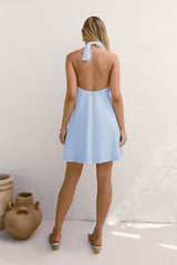 Deep Down Halter Mini Dress Blue