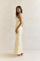 Skybloom Mesh Halter Maxi Dress Yellow