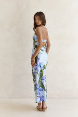 Bells Of Spring Satin Strapless Maxi Dress Blue