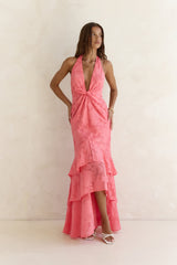 Heartbeat Haze Halter Maxi Dress Coral Orange