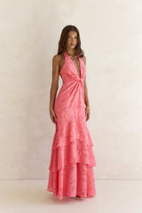 Heartbeat Haze Halter Maxi Dress Coral Orange