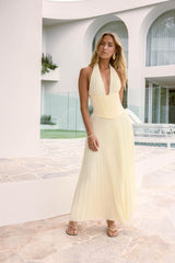 Paradise Falls Plisse Halter Maxi Dress Yellow