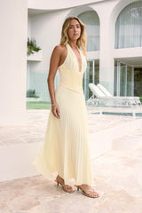 Paradise Falls Plisse Halter Maxi Dress Yellow
