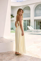 Paradise Falls Plisse Halter Maxi Dress Yellow