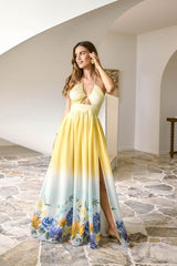 Sunny Blooms Halter Maxi Dress Ombre