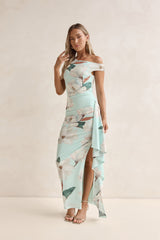 Case Of Flowers Off Shoulder Mesh Maxi Dress Mint
