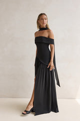 Midnight Elegance Off Shoulder Maxi Dress Black
