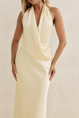 Charm Of Yours Satin Halter Maxi Dress Yellow