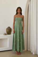 Swept Away Strapless Maxi Dress Green