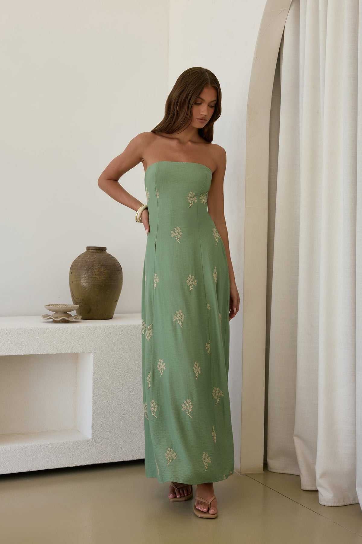 Swept Away Strapless Maxi Dress Green