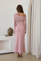 Camille Off Shoulder Mesh Maxi Dress Pink