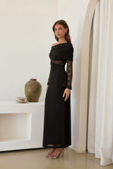 Camille Off Shoulder Mesh Maxi Dress Black