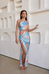 When In Bloom One Shoulder Maxi Dress Blue