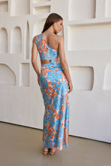 When In Bloom One Shoulder Maxi Dress Blue