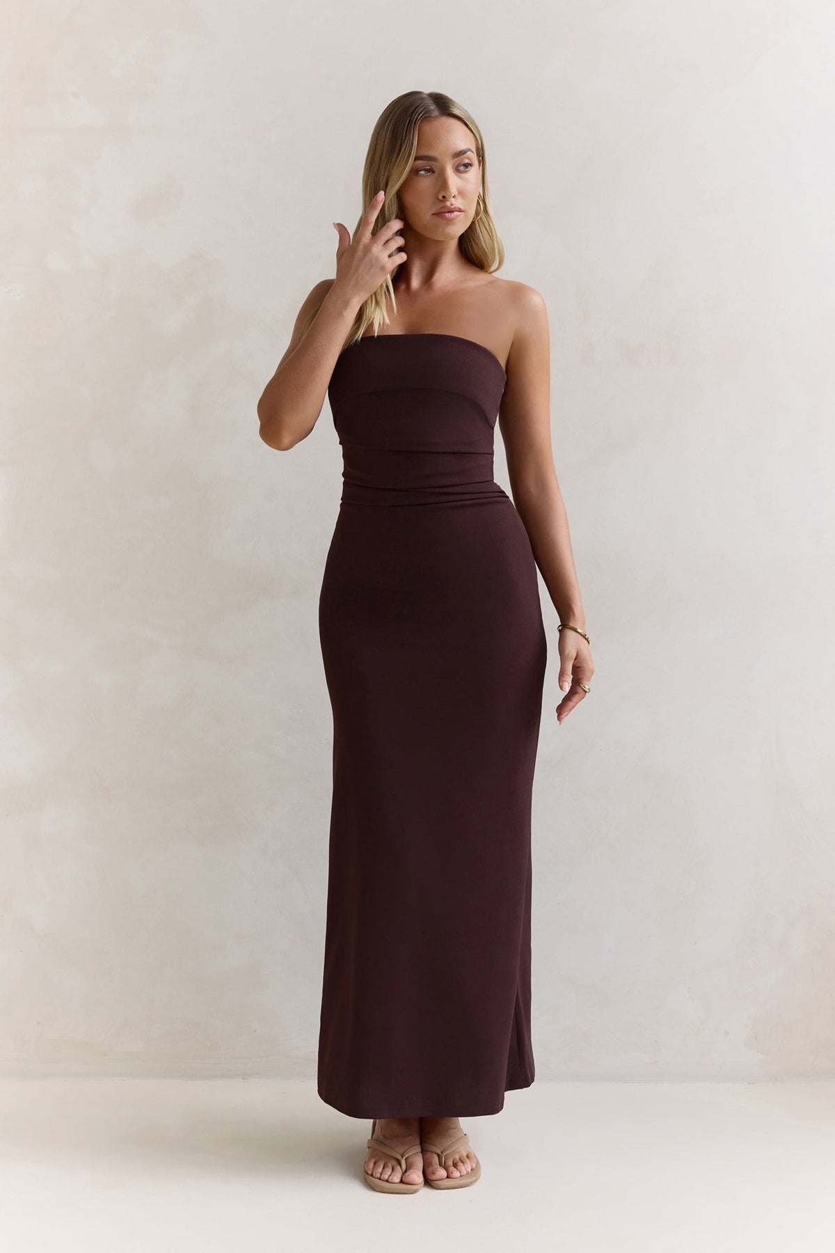 Love Me A Little Strapless Maxi Dress Brown