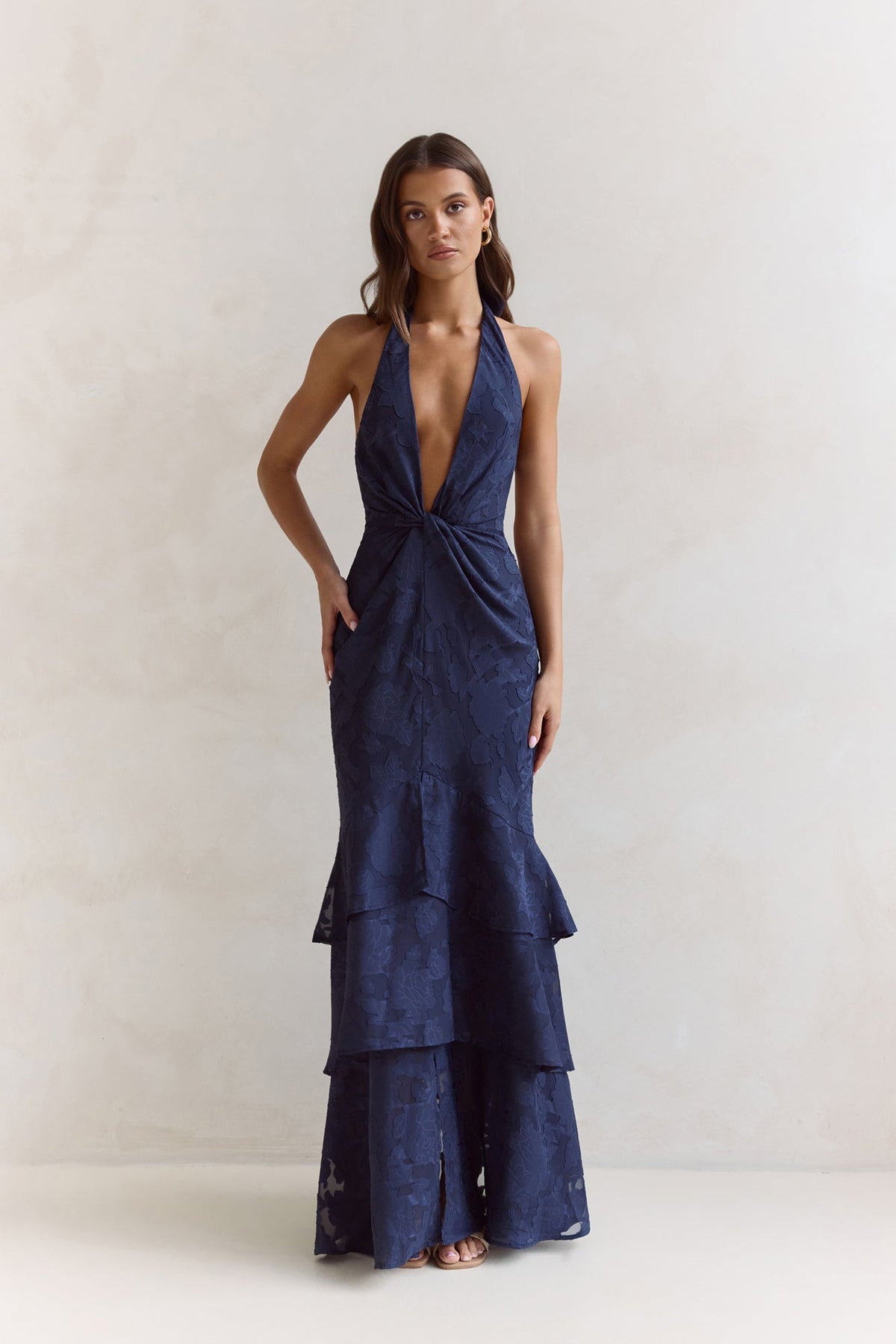 Heartbeat Haze Halter Maxi Dress Navy