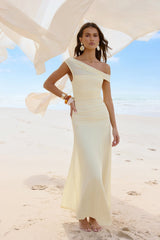 Coffee And Wine Mesh Off Shoulder Maxi Dress Yellow