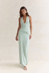 Seaside Glow Halter Maxi Dress Sage